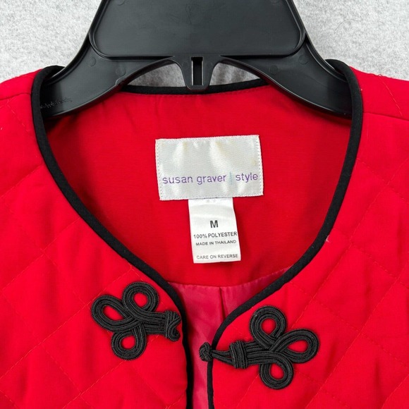 Susan‎ Graver Style Womens MEDIUM Jacket Red Quilted Frog Closure Chinese - Picture 10 of 13